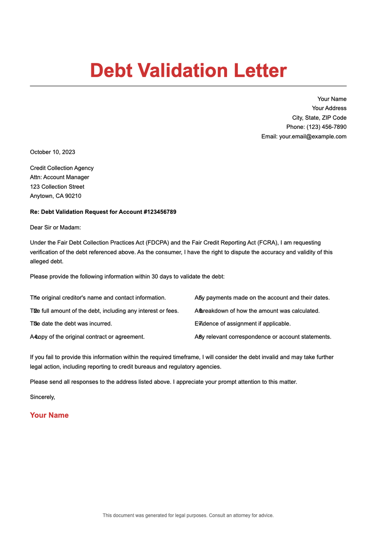 Debt validation letter template with red header and contact info_variant_3